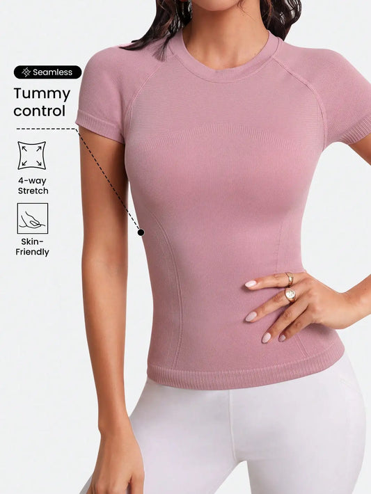 T-shirt de sport sans coutures à manches raglan pour femme — Haut de sport ajusté pour l'entraînement