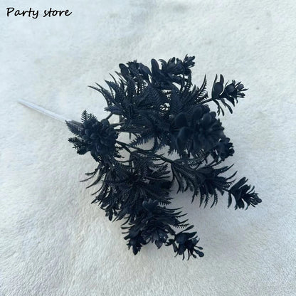 Black Halloween Artificial Plant Leave Branch Bamboo Dahlia Wedding Party Floral Material Home Table Vase Decor Accessories