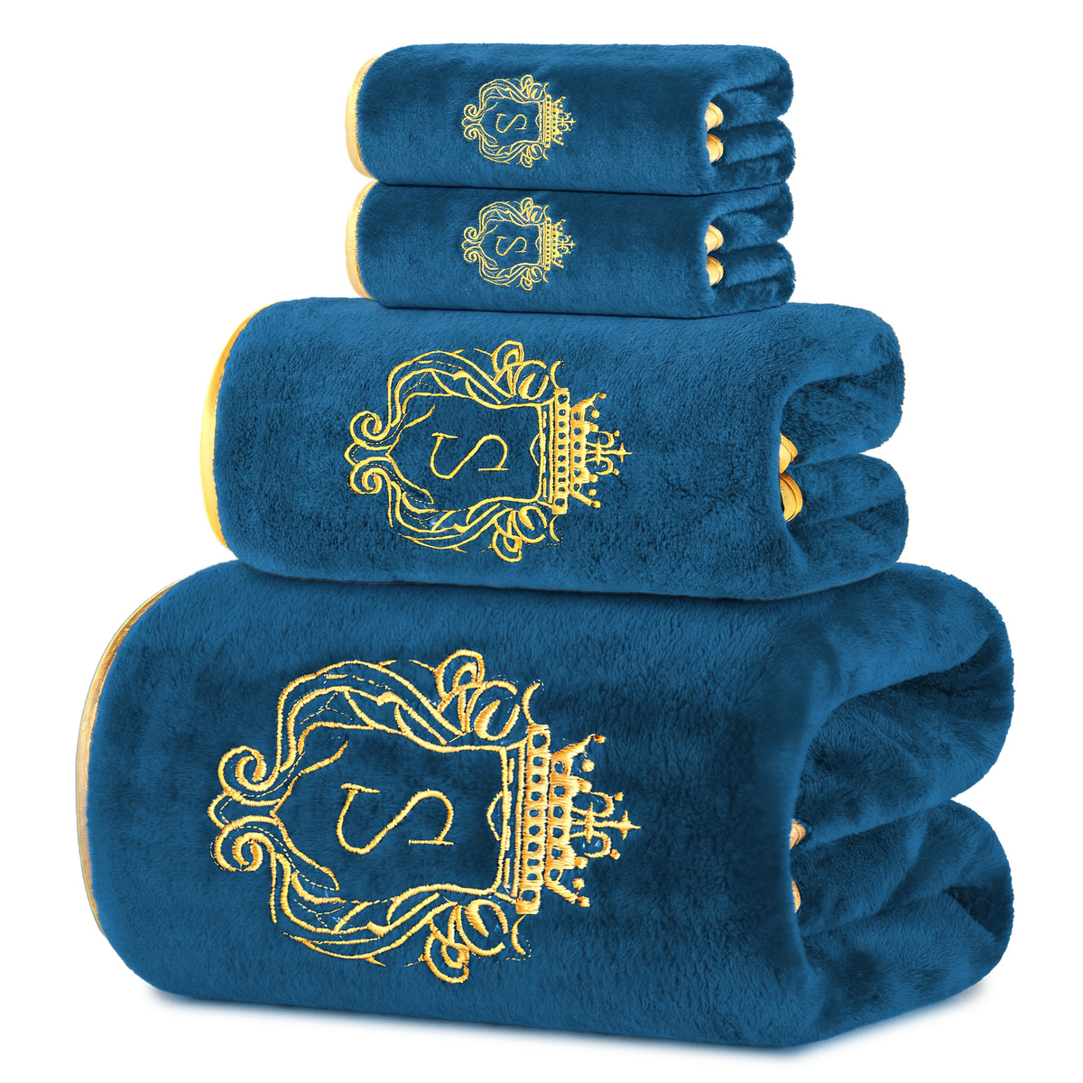 4-Piece Bath Towel Set, Gold-Edged S Solid Color Bath Towel