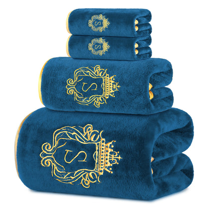 4-Piece Bath Towel Set, Gold-Edged S Solid Color Bath Towel