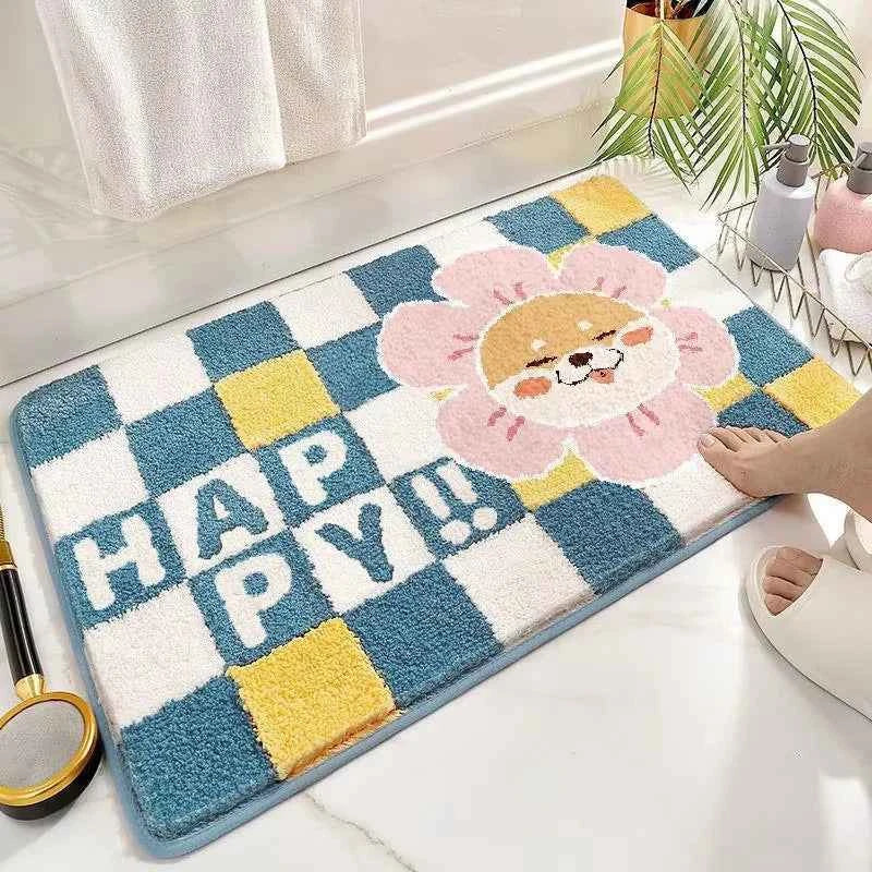 VIKAMA Cute Rabbit Carpet Bathtub Carpet Non-Slip Absorbent Bathroom Mat Dust-Proof Easy To Clean Doormat Rug For Bedroom