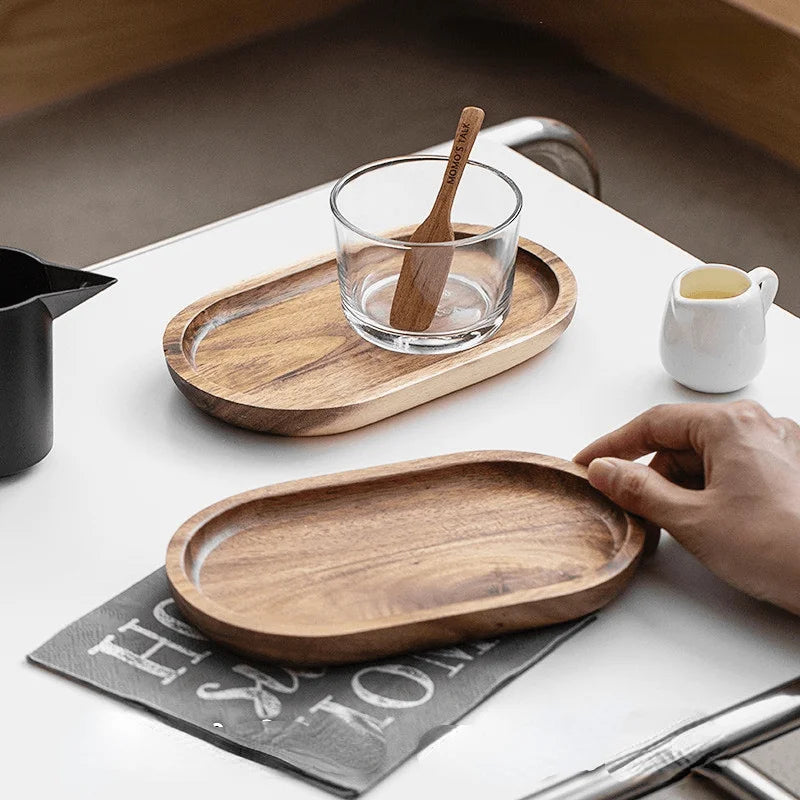 1PCS Tableware Solid Wood Round Dessert Plate Japanese-style Wooden Tray Snack Wooden Dried Fruit Tray Kitchen Accessories