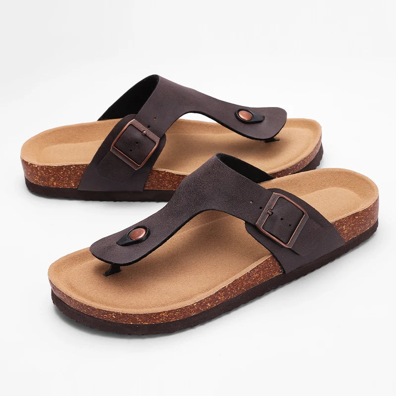 Crestar Unisex Cork Footbed Sandals – Adjustable Buckle Arch Support Beach Slides