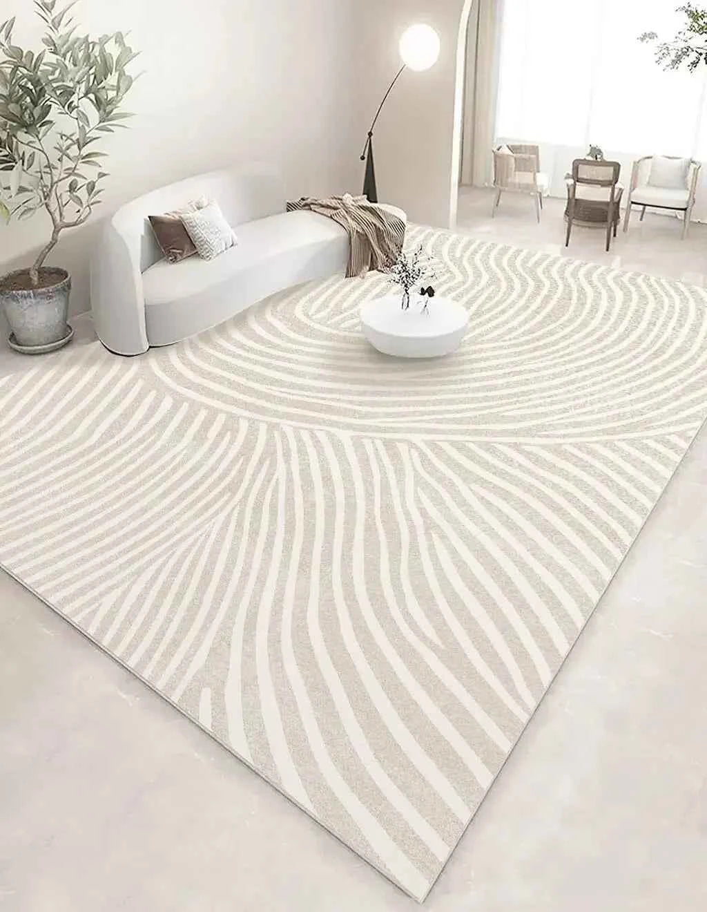 Modern White Minimalism Large Living Room Carpet Light Luxury Beige Decoration Bedroom Carpet Soft Lounge Rug Washable Floor Mat
