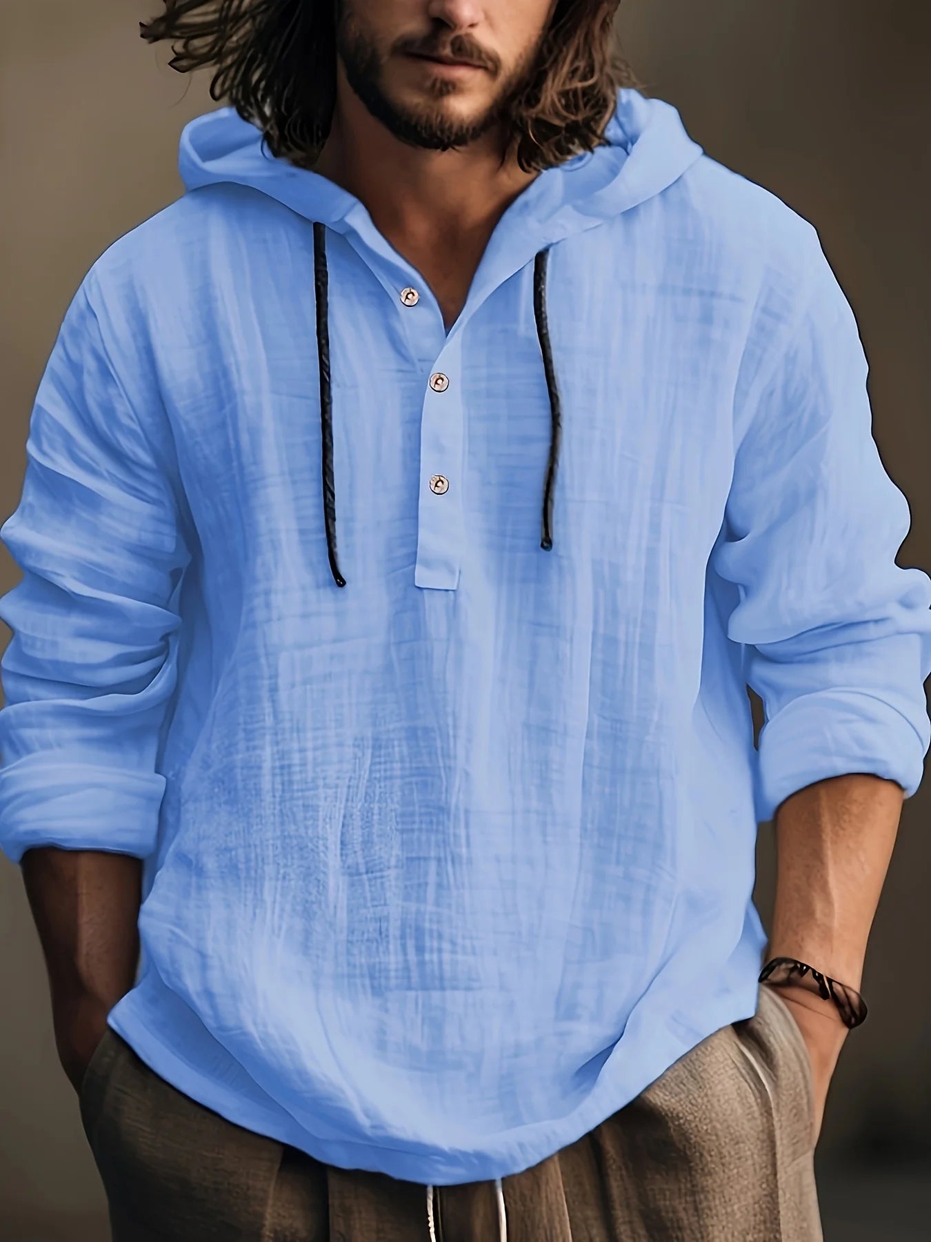 Men's Cotton Linen Hooded Sweatshirt — Long Sleeve Casual Pullover Spring Autumn Top