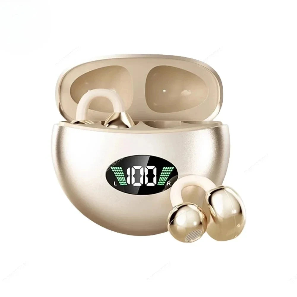 Premium Clip-On Wireless Earbuds – HiFi Sound, 32H Battery, 360° ACS, Touch Control & Mic
