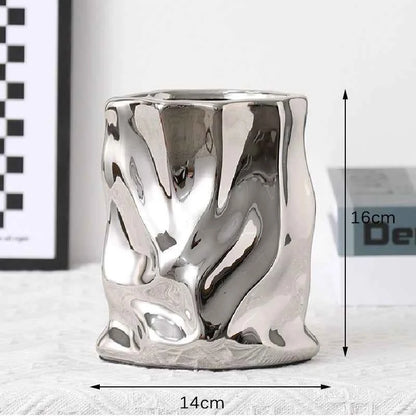 Nordic Ceramic Irregular Vase Electroplating Vase Living Room Office Decoration Simple Modern Flower Arrangement Home Decoration