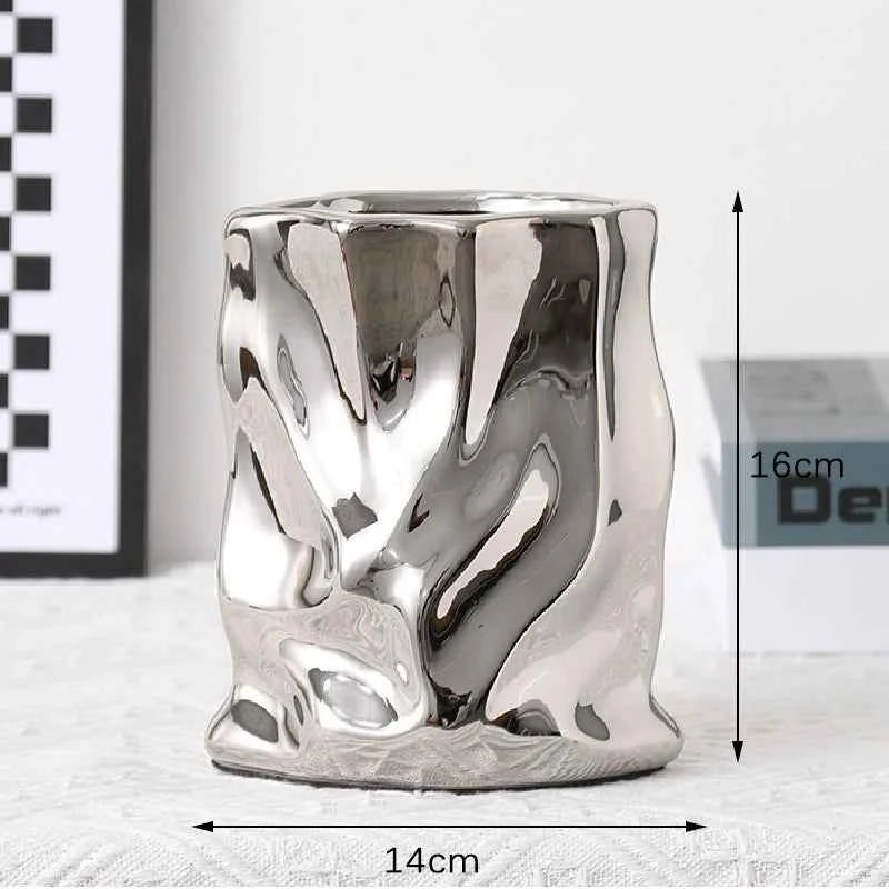 Nordic Ceramic Irregular Vase Electroplating Vase Living Room Office Decoration Simple Modern Flower Arrangement Home Decoration