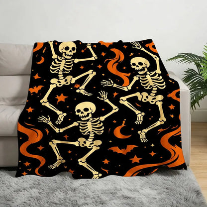 Halloween Skeleton Dancing Decorative Throw Blanket Soft Cozy Flannel Large Festive Blanket for Sofa Bed Couch Travel Camping Living Room Warm Bedspread Night Party Gift