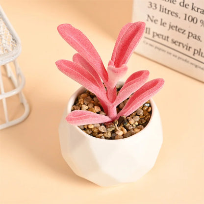 Pink Flocking Artificial Succulents Plants With Pot For Home Garden Decoration Fake Bonsai Flower Planta Artificial Accessories