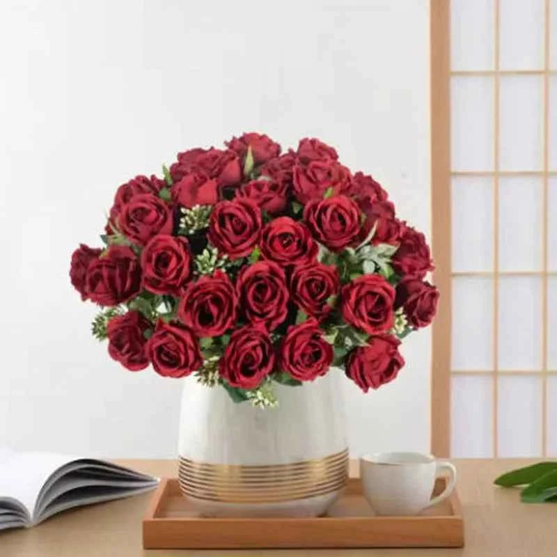 Uflower 10 Heads Flowers Scrapbooking Silk Roses Wedding Party Christmas Bouquet Household Products Vases for Home Decoration