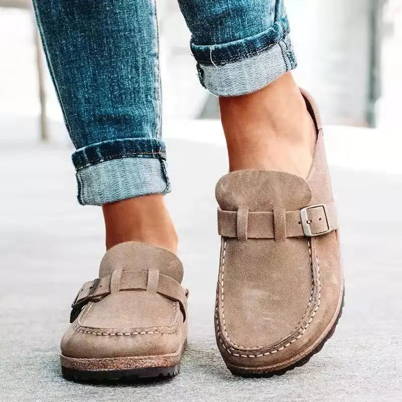 Crestar Women's Fashion Clogs – Adjustable Buckle Retro Suede Mules & Beach Shoes