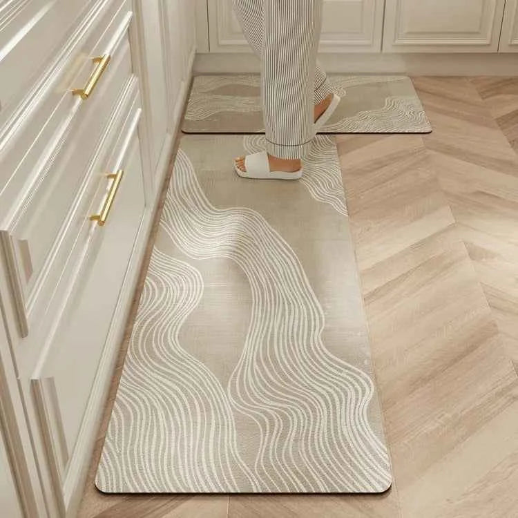 Carpet for Kitchen Waterproof Floor Mat Beige Carpets Pvc Leather Non-slip Oil-proof Long Foot Mats Home Decoration Rug Balcony