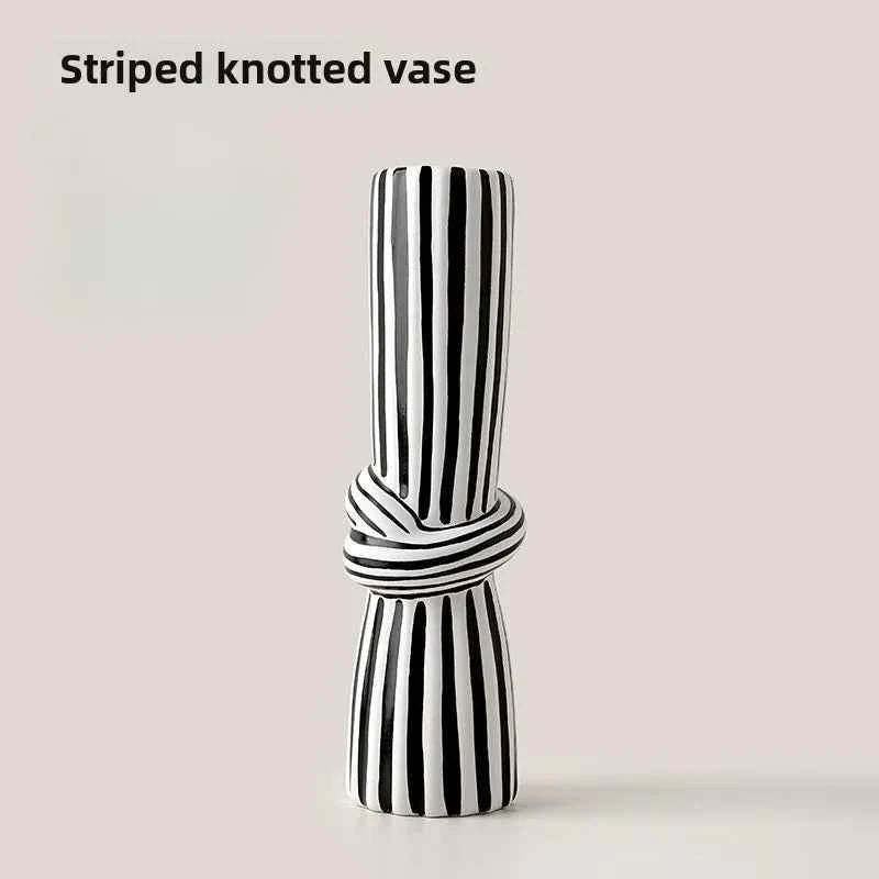 Beihanmei Creative Retro Black White Striped Ceramic Vase for Flower Arrangement Living Room Decor