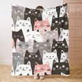 Whimsical Cat Print Flannel Throw Blanket - Ultra-Soft, Lightweight, Warm, and Cozy for All Seasons - Perfect for Snuggling Up on Bed, Sofa, Office, Camping, and Travel Adventures