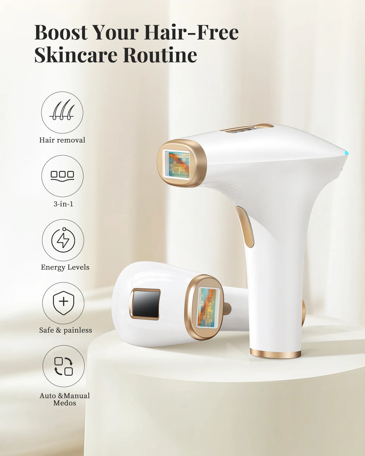 3-in-1 IPL Epilator, 5cm² Flash Window, 17.6J