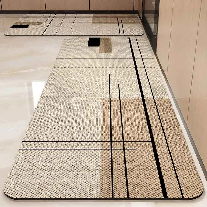 Kitchen Carpet Non-slip Waterproof Oil-proof PVC Leather Floor Mat Minimalist Gray White Letter Long Size Home Decoration Rugs