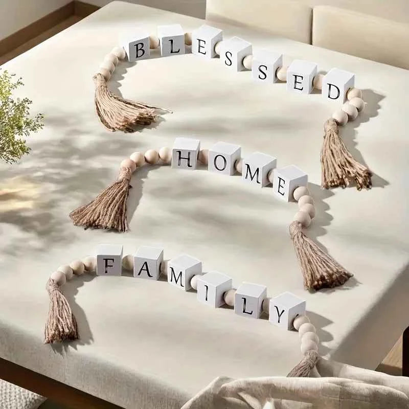 Rustic Wooden Letter Garland with Tassels - "Home" Design for Cozy Home Decor, Perfect for Shelves, Mantels, or Walls - Warmth