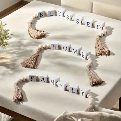 Rustic Wooden Letter Garland with Tassels - "Home" Design for Cozy Home Decor, Perfect for Shelves, Mantels, or Walls - Warmth