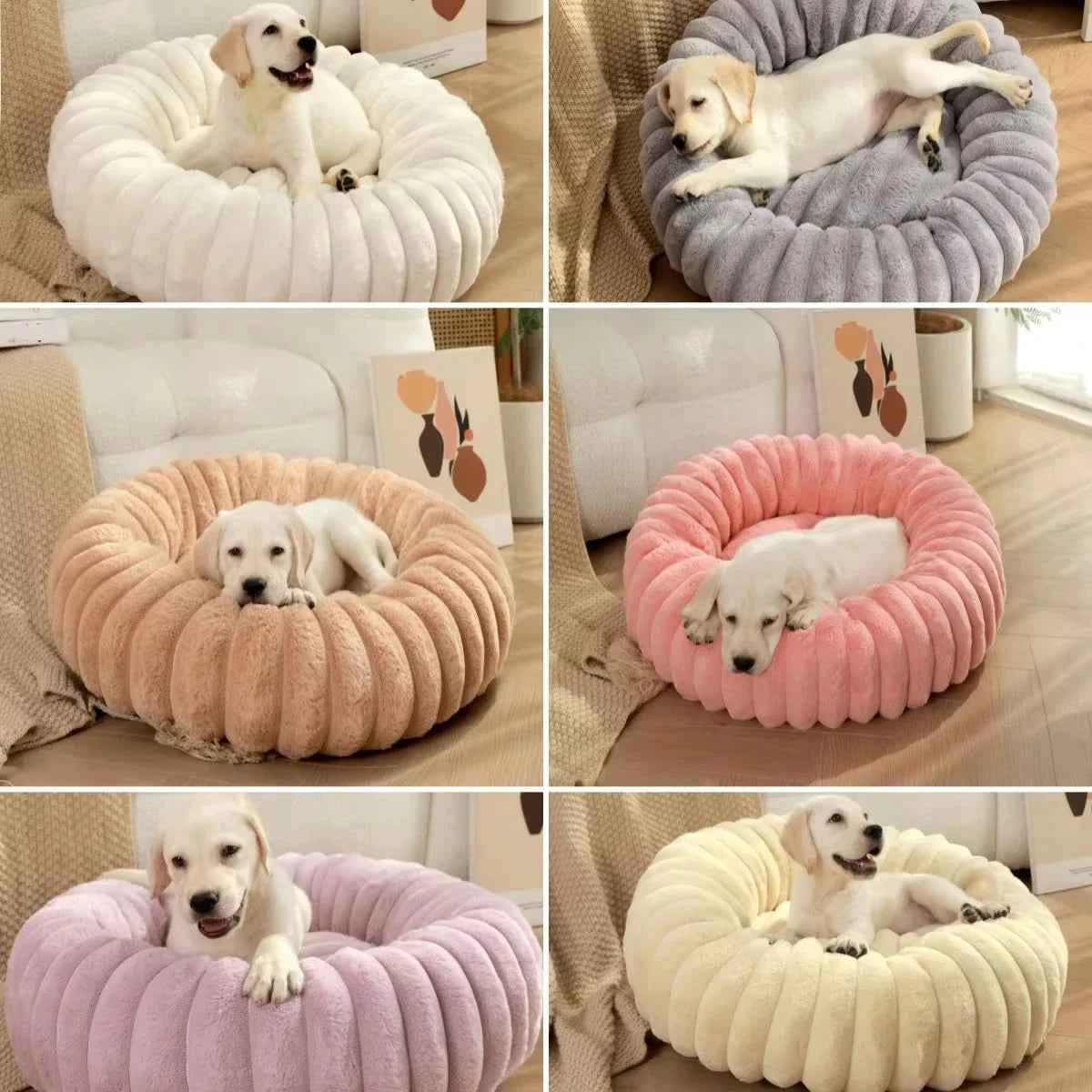 Round Bed for Dog Bed Mats Super Soft Cat Bed Long Plush for Medium Dog House Winter Warm Sleeping Dog House Supplies 40-70cm