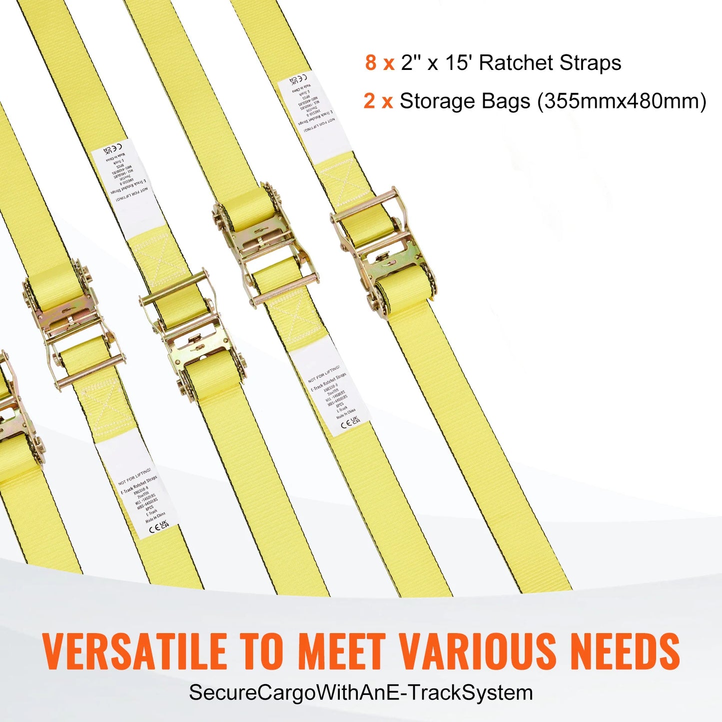 8pcs 4400Lbs Ratchet Tie Down Straps E-Track Heavy Duty Strap with Hook Loop for Moving Securing Cargo Lawn Equipment