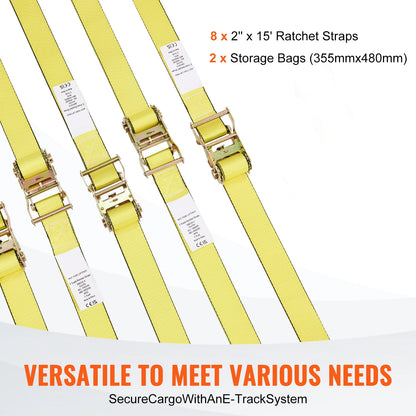 8pcs 4400Lbs Ratchet Tie Down Straps E-Track Heavy Duty Strap with Hook Loop for Moving Securing Cargo Lawn Equipment
