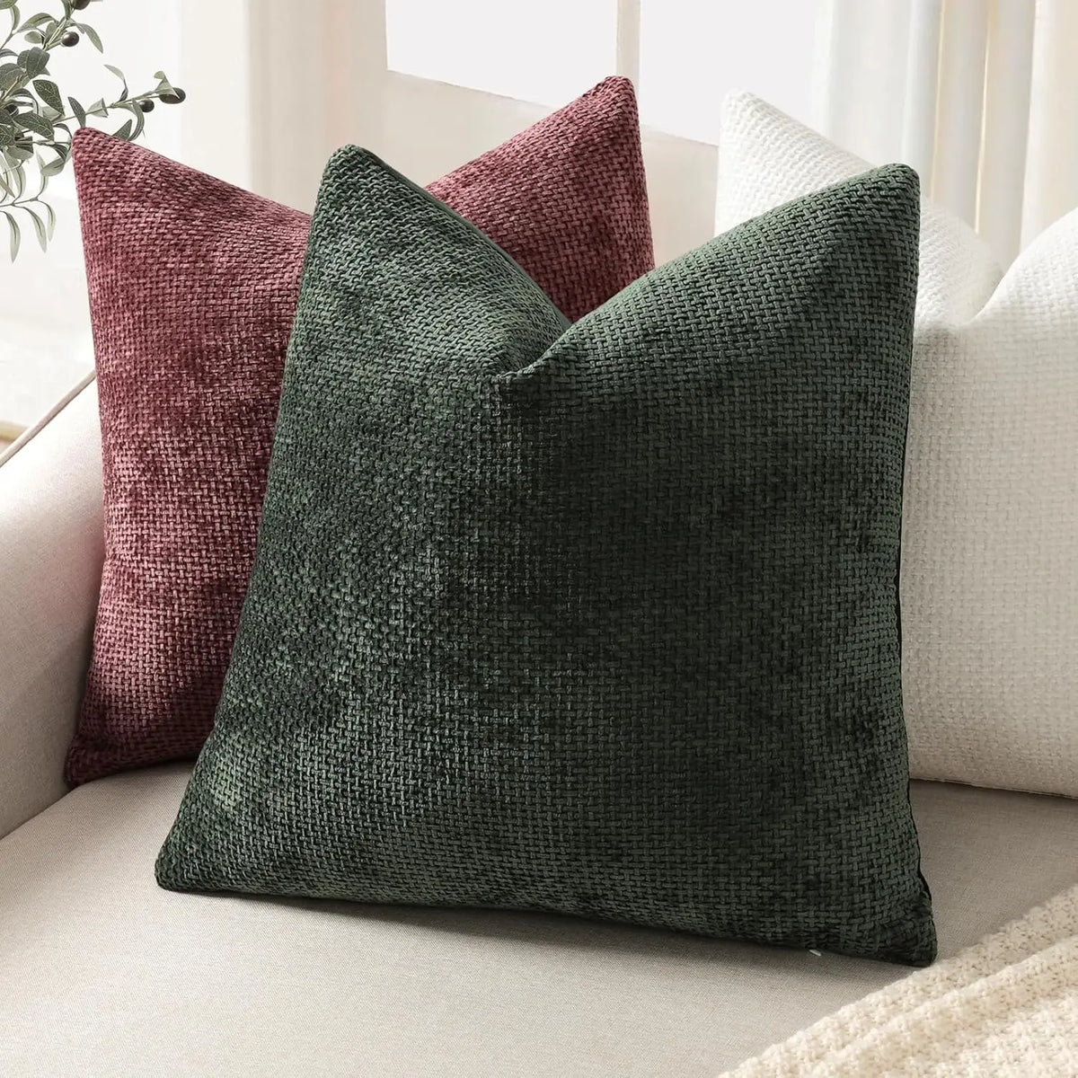 Dark Green Chenille Decorative Cushion Cover