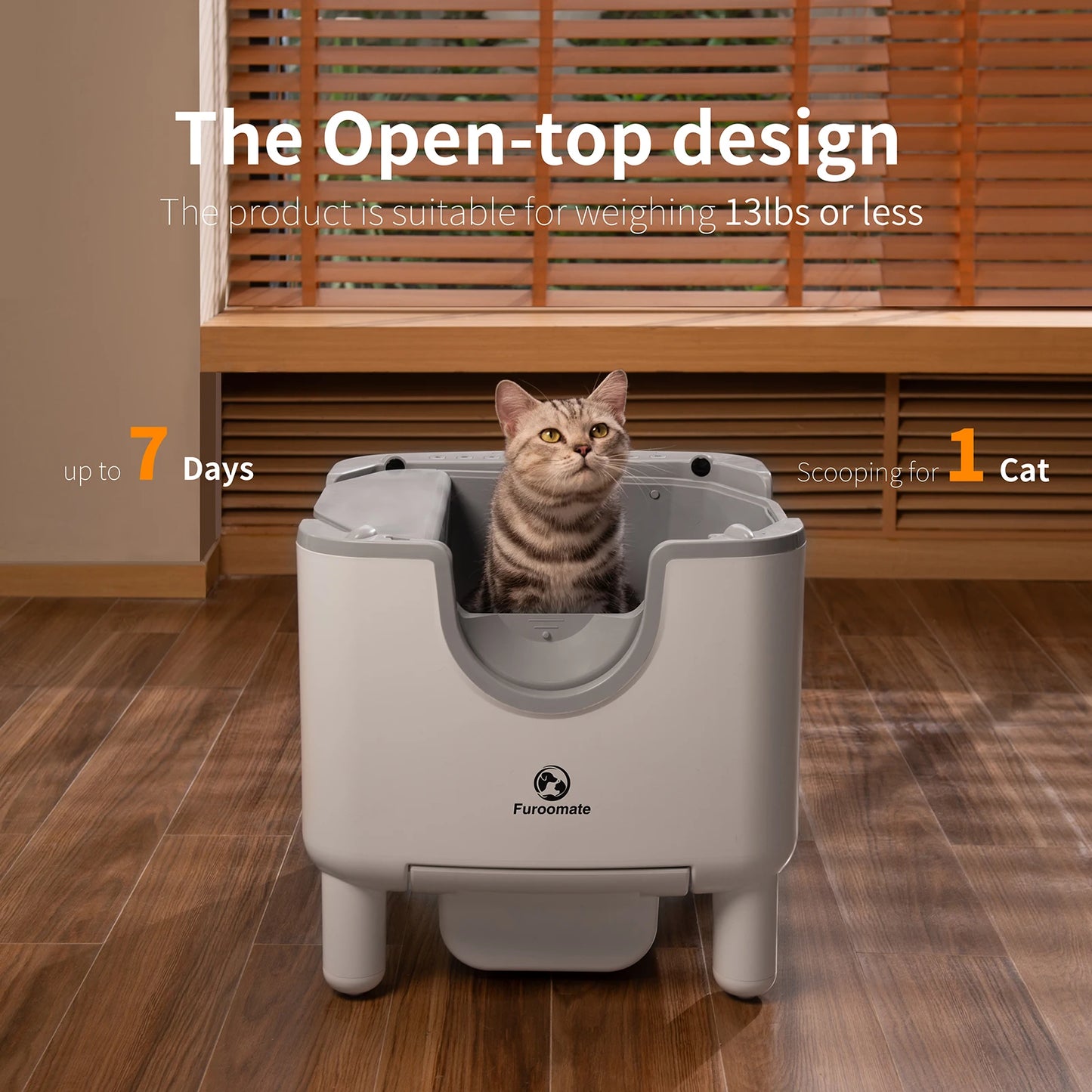 F6 Self-Cleaning Cat Litter Box — Open-Top, 8-Sensor Safety & 7-Day Waste Capacity