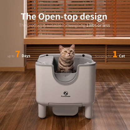 F6 Self-Cleaning Cat Litter Box — Open-Top, 8-Sensor Safety & 7-Day Waste Capacity