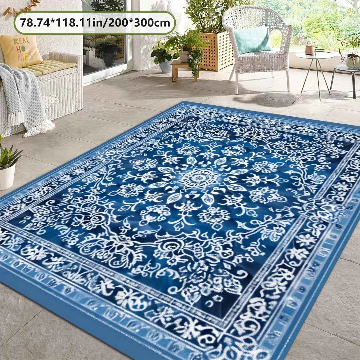 Luxurious Blue Exotic Floral Area Mat - 78.74" x 118.11", Non-Slip Backing, Machine Washable, Perfect for Living Room, Bedroom,