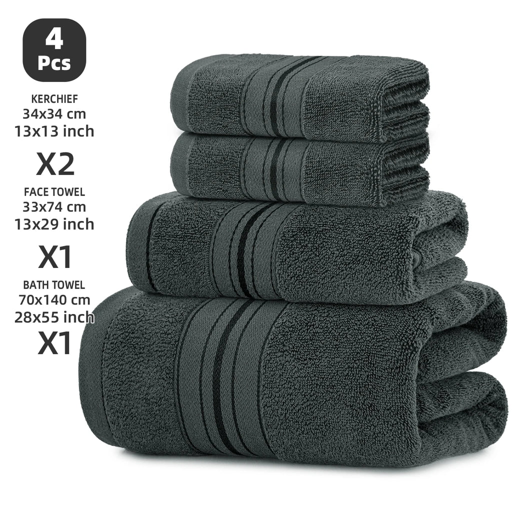 4-Piece Luxury Pure Cotton Bath Towel Set, 1 Bath Towel + 1 Face Towel