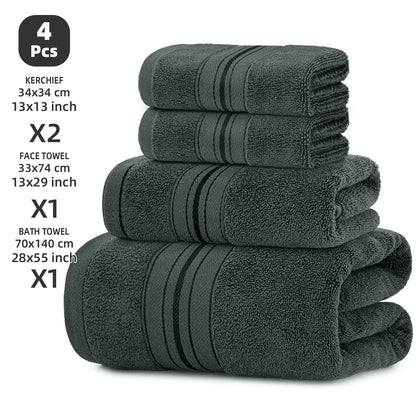 4-Piece Luxury Pure Cotton Bath Towel Set, 1 Bath Towel + 1 Face Towel