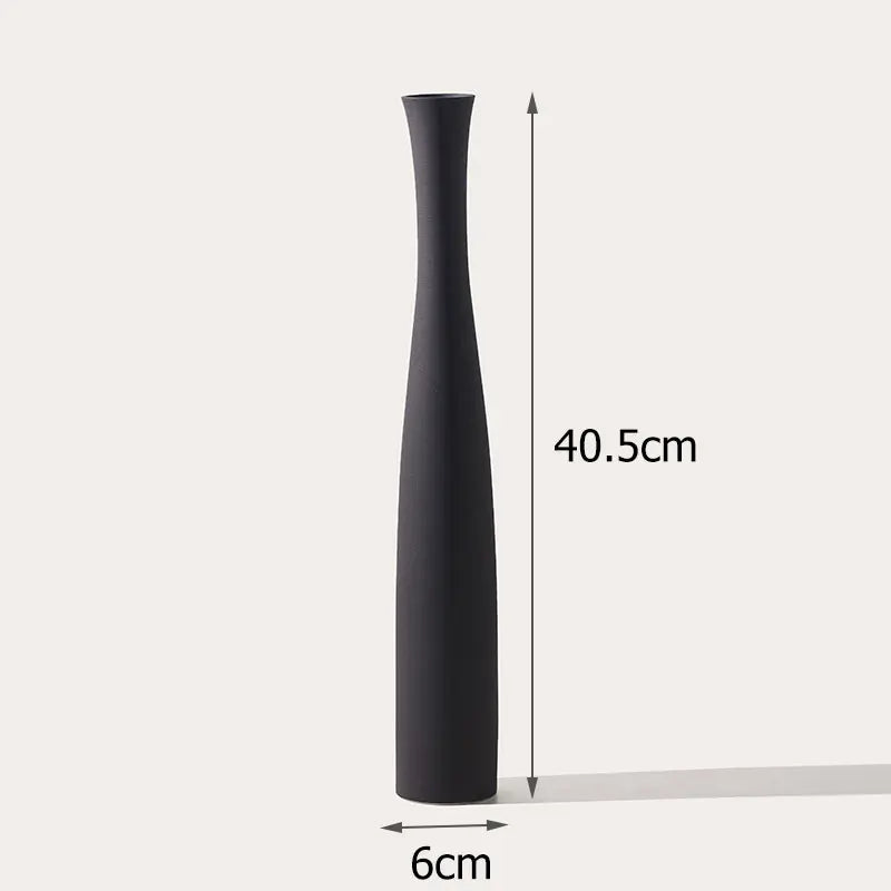Tall Conic White Flower Vase Bottle Neck Black White Ceramic Slim Bud Vase for Pampas Grass Dry Flower Boho Home Decoration