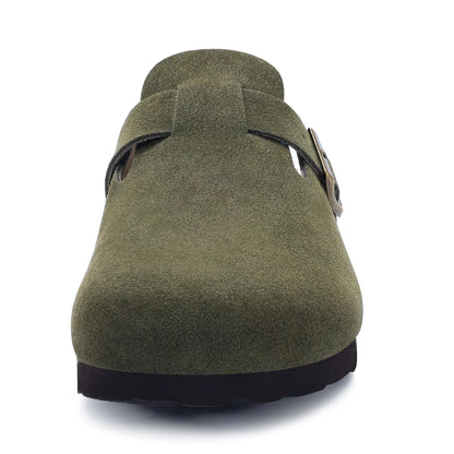 Men’s Suede Clogs — Soft Leather Cork Sandals with Arch Support