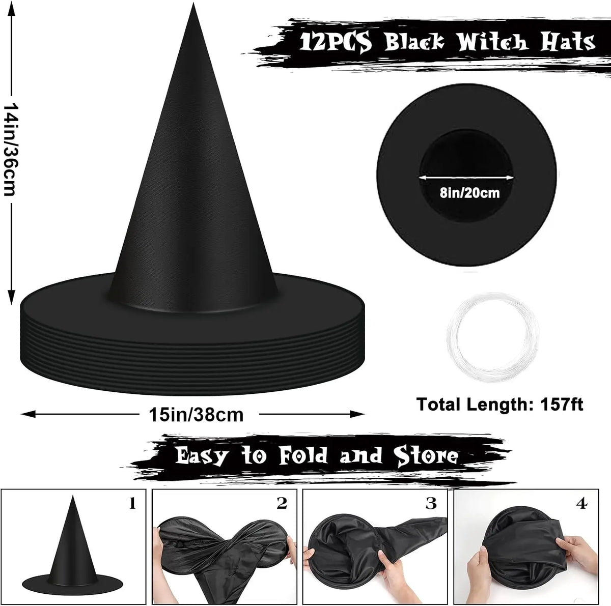 12 Pcs Halloween Witch Hat Decorations Outdoor Indoor, Floating Witch Hats Hanging Witches Hats Bulk, Thickened Wizard Hats With