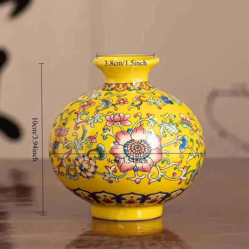 Jingdezhen enamel ceramic flower arrangement Chinese ethnic style living room flower arrangement decoration technology