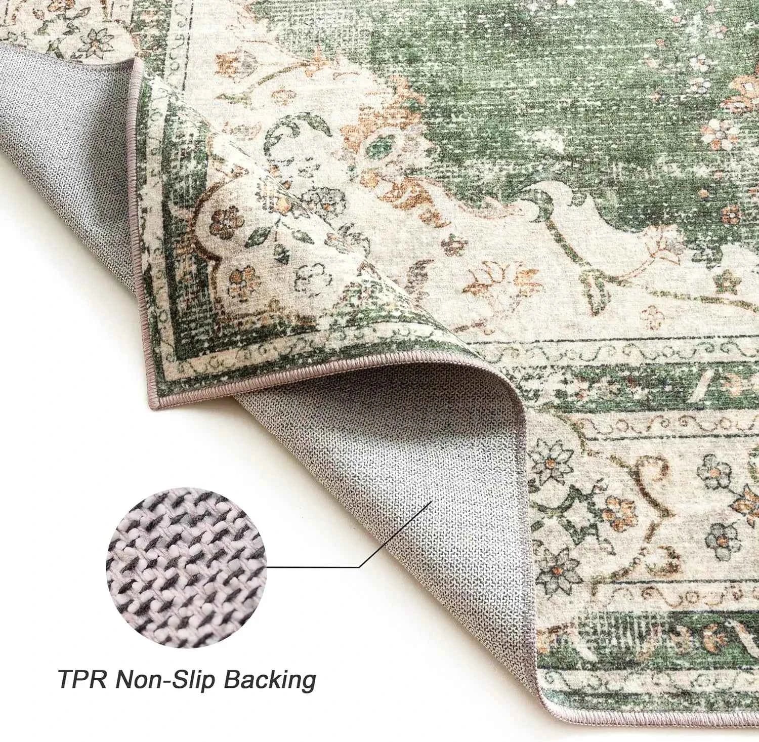 VIKAMA Washed Back Imitation Cashmere Carpet Green Home Area Carpet Living Room Soft Non-Slip Vintage Bedroom Floor Mat
