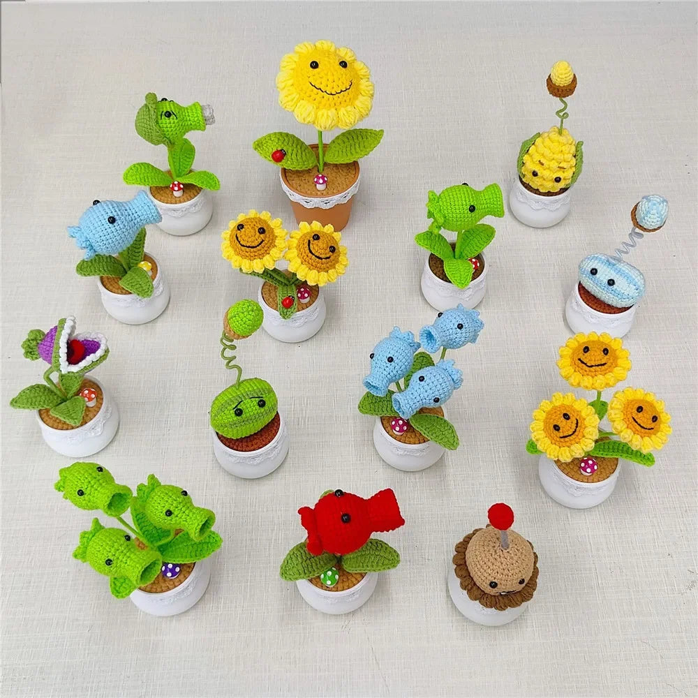 Plants Zombies Sunflower Pea Flower Pot Plants Desktop Weaving Decorations Home Office Ideal Gifts Friends Table Decorations