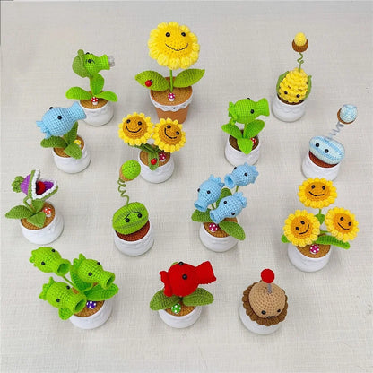 Plants Zombies Sunflower Pea Flower Pot Plants Desktop Weaving Decorations Home Office Ideal Gifts Friends Table Decorations