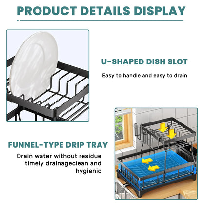 Large 2-Tier Dish Drying Rack, Removable Trays