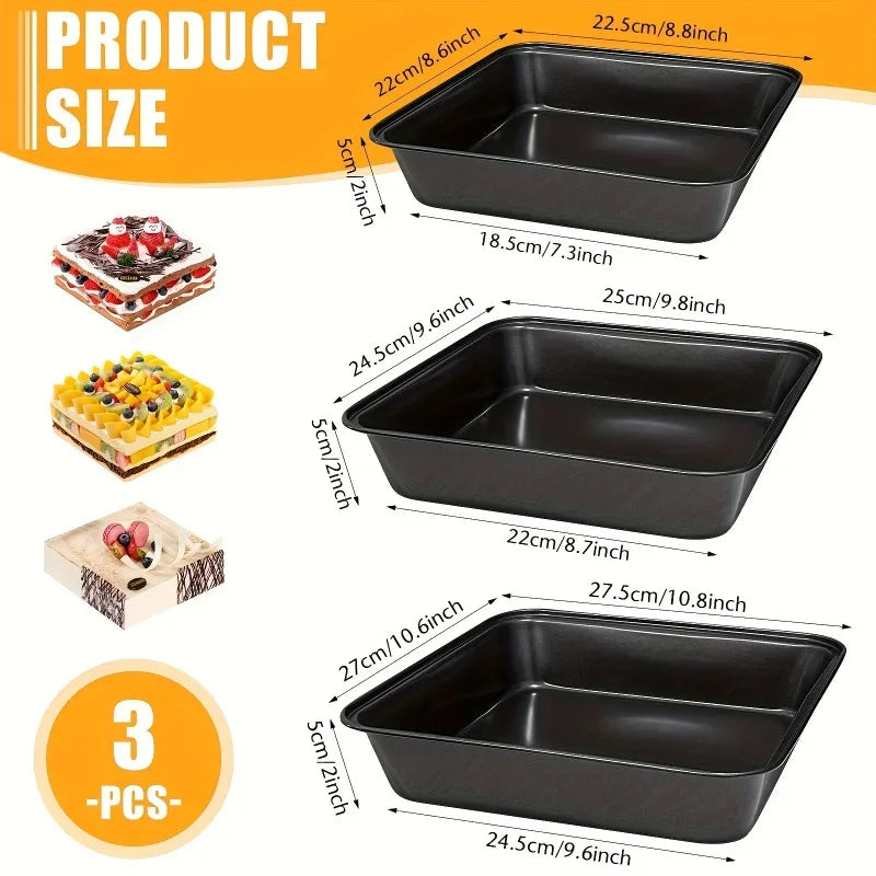 3Pcs Carbon Steel Baking Pan Non-Stick Cookie Cake Sheet for Bread Pastries Pie Crusts Home Easy Clean Oven Accessories