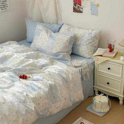 3-Piece Blue Duvet Cover Set with 2 Pillowcases