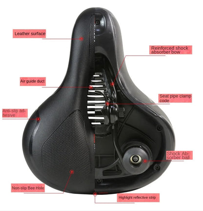 Hollow Breathable Bicycle Saddle Men Women MTB Road Bike Saddle Shock Absorbing Comfortable Big Butt Bike Seat Safety Warning