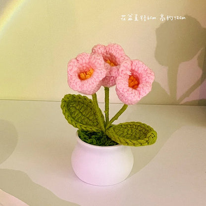 DIY Handwoven Mini Potted Flower Rose Office Desktop Ornamental Potted Plants Woolen Thread Finished Product Home Decoration