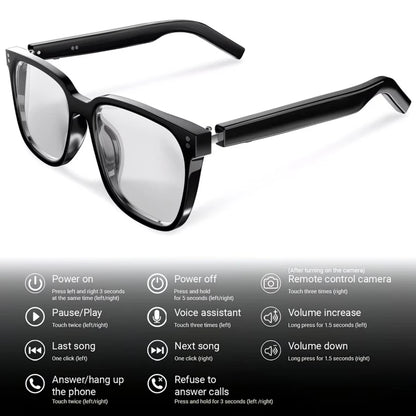 AI Translation Smart Glasses – 100+ Languages, Blue-Light Blocking, Magnetic Clip-On, 360° Stereo