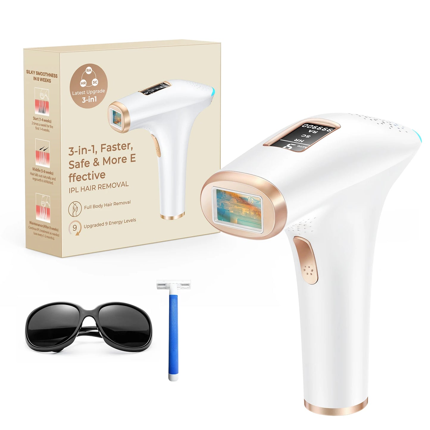 3-in-1 IPL Epilator, 5cm² Flash Window, 17.6J