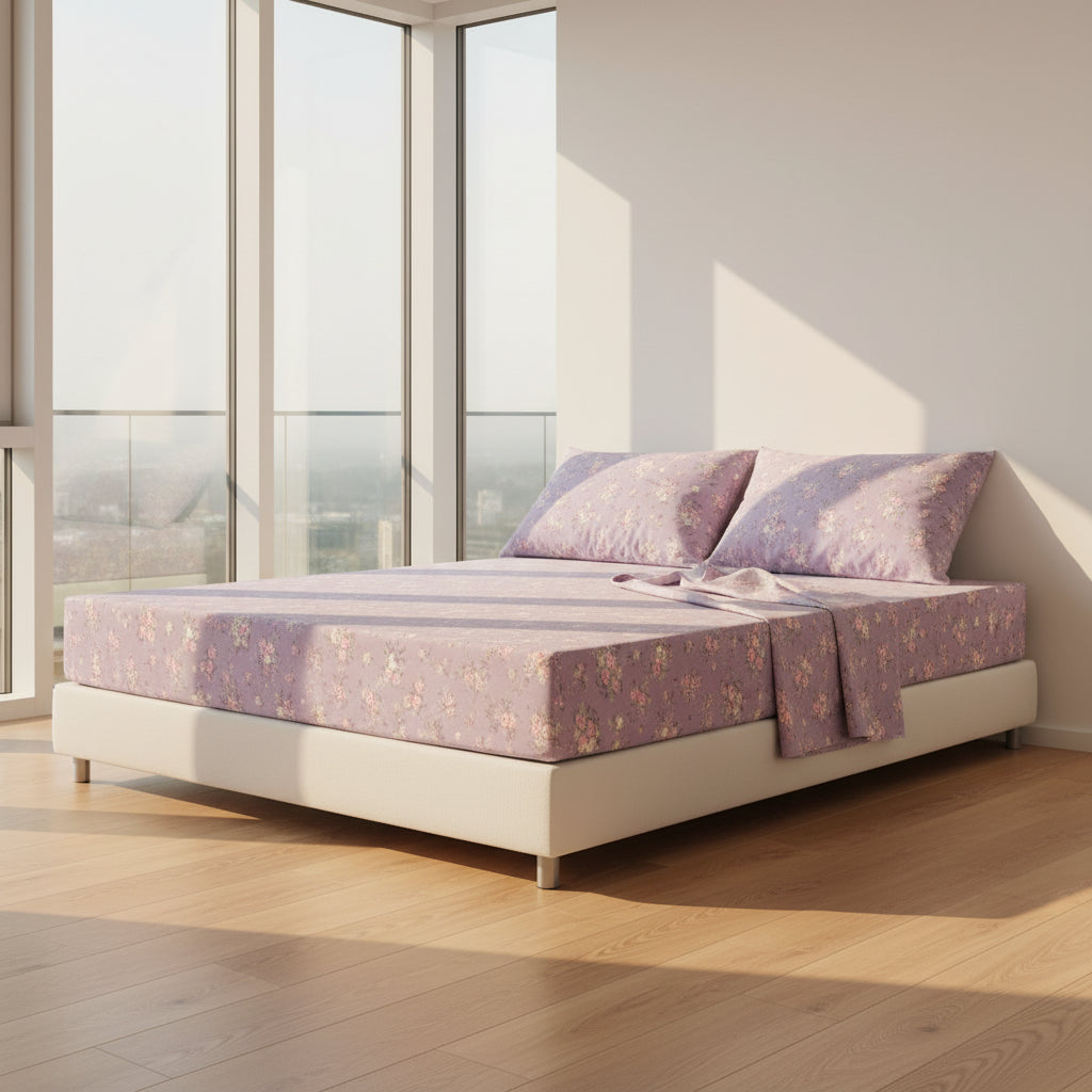 Purple Floral Fitted Bed Sheet | Single, Queen, King