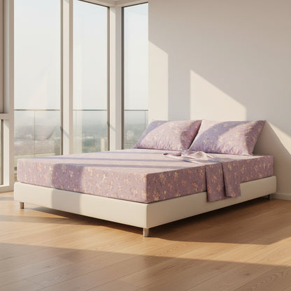 Purple Floral Fitted Bed Sheet | Single, Queen, King
