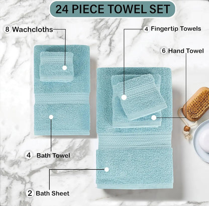 24 Piece Bath Towels Set for Bathroom- 100% Cotton 24 PC Bulk Pack Hotel