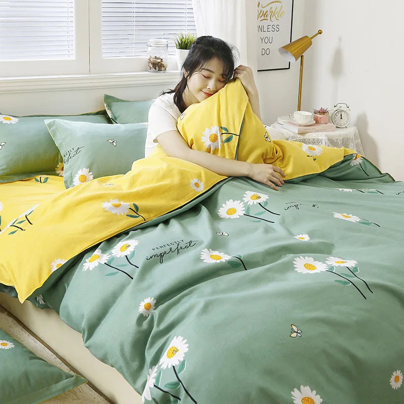Daisy Print Washed Cotton Duvet Cover Set, King